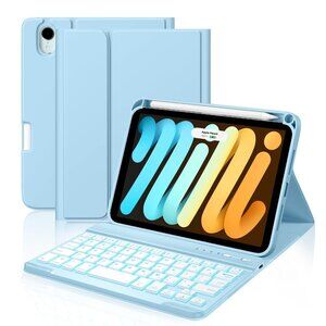 iPad Mini 7/6 Keyboard Case 8.3” with Backlit Detachable Keyboard Sky Blue